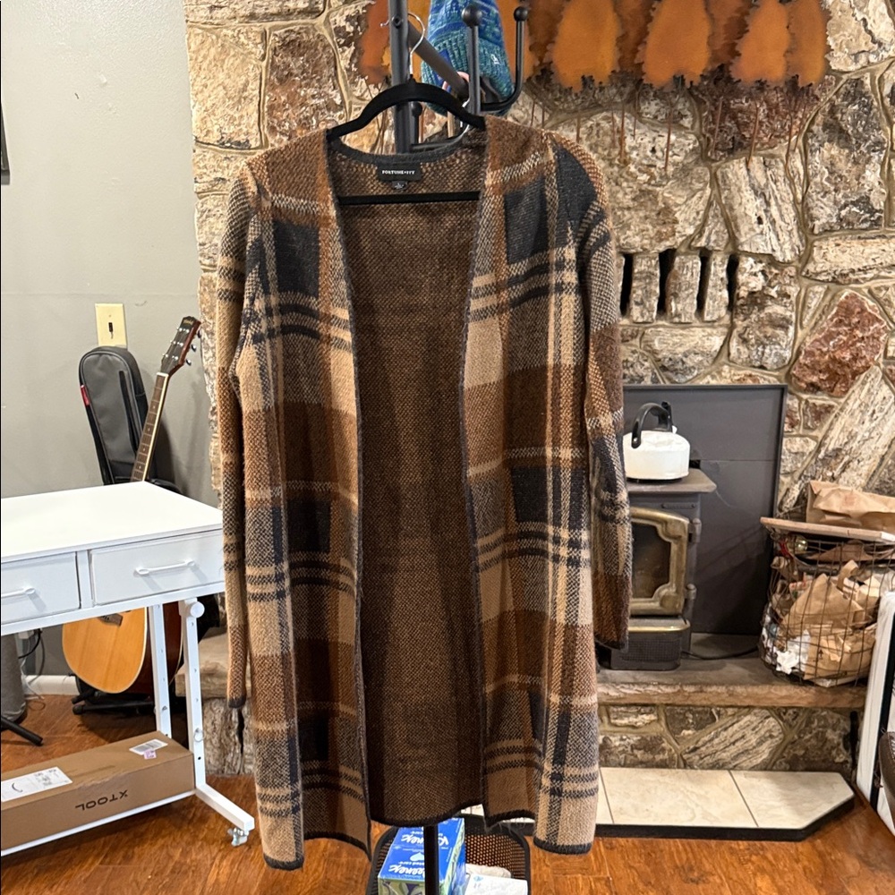 Cozy Plaid Open Front Cardigan